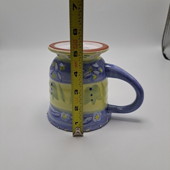 Les Fleurs Coffee Mug Cup Hand Painted Floral Yellow Blue 20 Oz - Picture 8 of 10